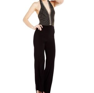 Halter Embellished Black Jumpsuit